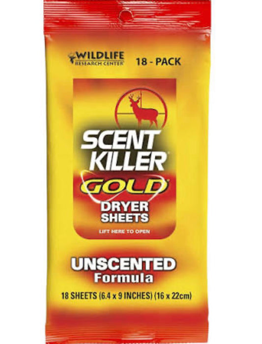 Wildlife Research Scent Killer Gold Unscented Dryer Sheets - 18 Pack
